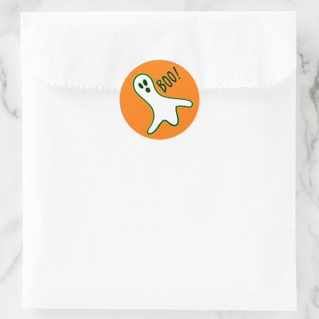 Orange Neon Green White Spooky Ghost Halloween Runder Aufkleber (Tasche)