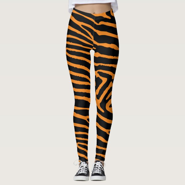 Orange Neontiger Striped Leggings (Vorderseite)