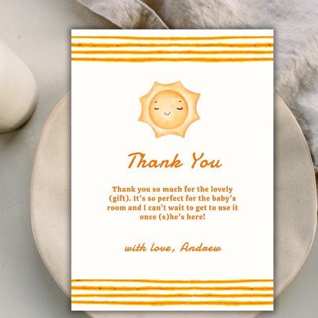 Orange Niedlich kommt hier die Son Baby Dusche Dankeskarte (Orange Cute Here Comes The Son Baby Shower Thank You Card)