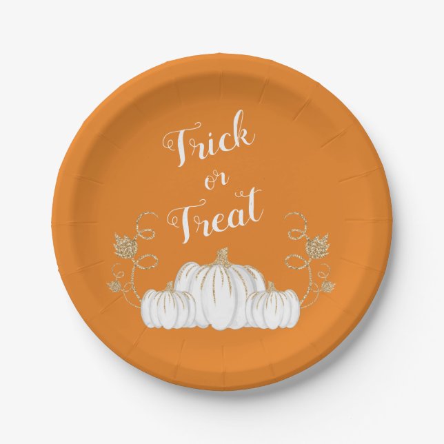 Orange Niedlich Pumpkin Trick oder Treat Halloween Pappteller (Vorderseite)
