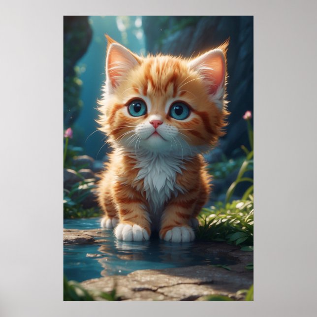 *~* Orange Niedlich Sweet AP68 2:3 Kitten Tabby Poster (Vorne)