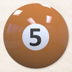 Orange Nr. 5- Billard-Pool-Ball Runder Pappuntersetzer