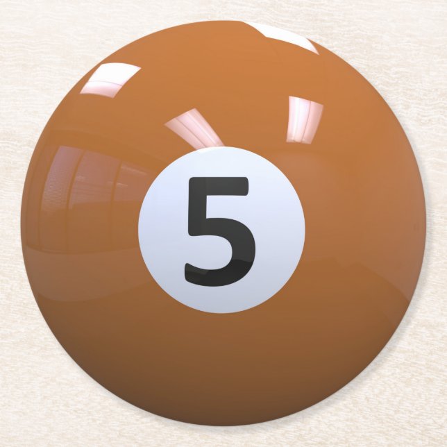 Orange Nr. 5- Billard-Pool-Ball Runder Pappuntersetzer (Vorderseite)