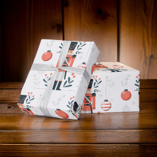 Orange Nutcracker Soldier Weihnachtswrapping Paper Geschenkpapier