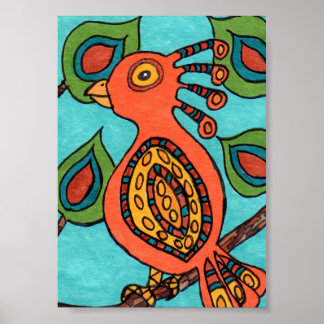 Orange Oaxacan Bird Festival Moon and Stars Poster