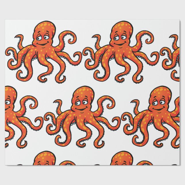 Orange Octopus Cartoon Ocean Sea Creature Geschenkpapier (Flach)