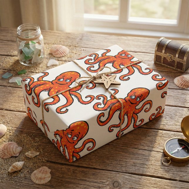 Orange Octopus Cartoon Ocean Sea Creature Geschenkpapier (Von Creator hochgeladen)
