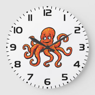 Orange Octopus Cartoon Ocean Sea Creature Große Wanduhr
