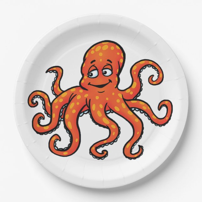 Orange Octopus Cartoon Ocean Sea Creature Pappteller (Vorderseite)