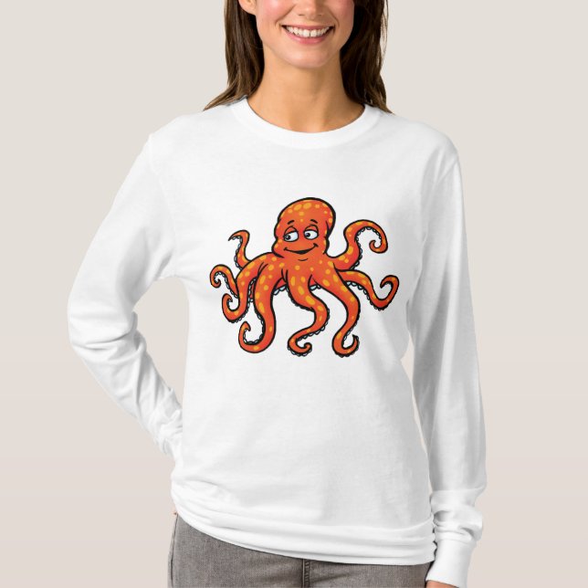 Orange Octopus Cartoon Ocean Sea Creature T-Shirt (Vorderseite)