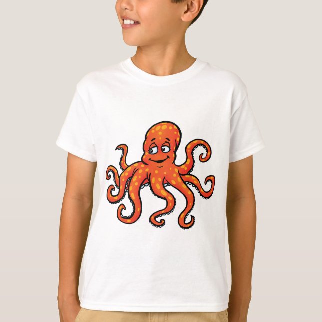 Orange Octopus Cartoon Ocean Sea Creature T-Shirt (Vorderseite)