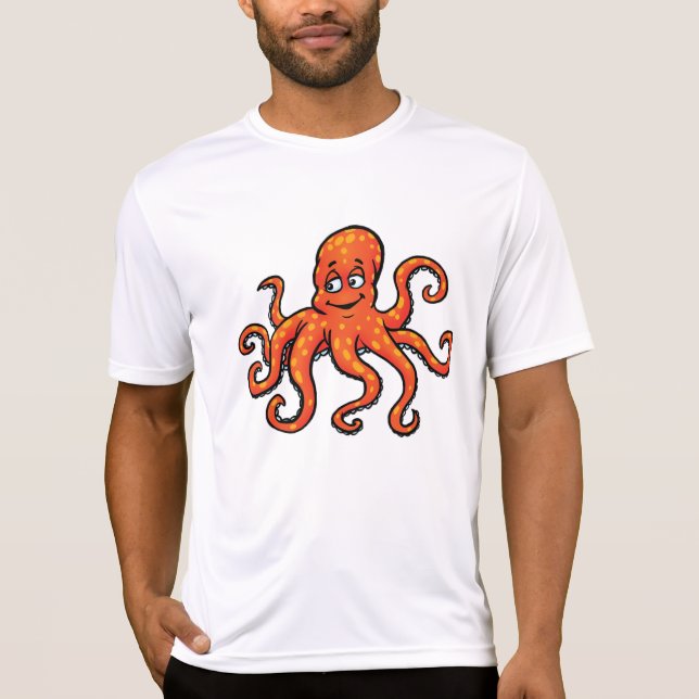 Orange Octopus Cartoon Ocean Sea Creature T-Shirt (Vorderseite)