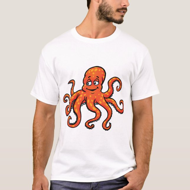 Orange Octopus Cartoon Ocean Sea Creature T-Shirt (Vorderseite)