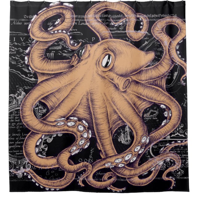 Orange Octopus Tentacles Tinte Duschvorhang (Vorderseite)