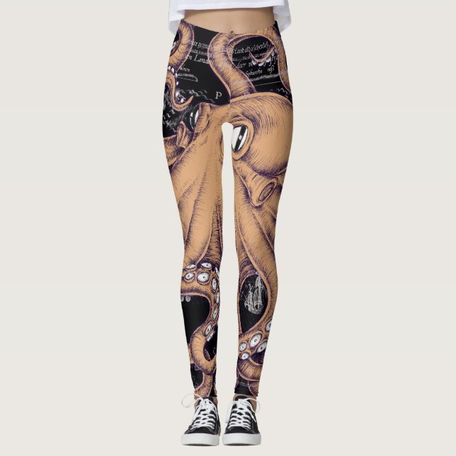 Orange Octopus Tentacles Tinte Leggings (Vorderseite)
