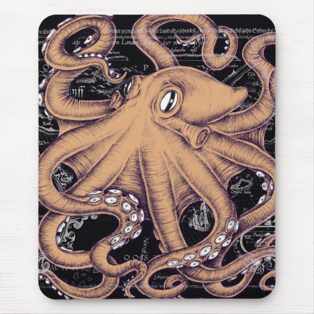 Orange Octopus Tentacles Tinte Mousepad (Vorne)
