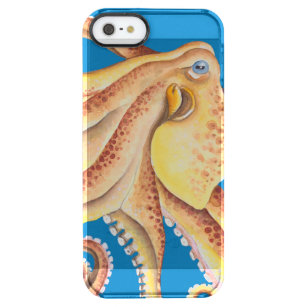 Orange Octopus Watercolor Blue Dance Durchsichtige iPhone SE/5/5s Hülle