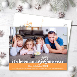 Orange Okay Neujahr Fett Modern Lustig Foto Feiertagspostkarte