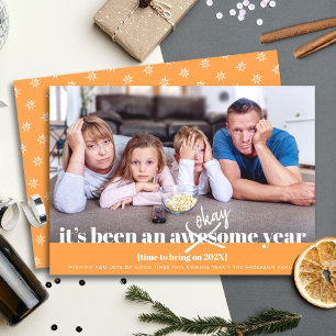 Orange Okay New Year Funny Foto Modernes Bold Feiertagskarte