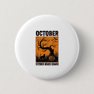 Orange Oktober Halloween Vintage Grusel-Shirt-Desi Button