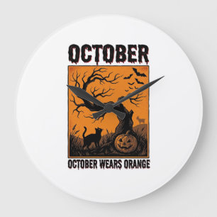 Orange Oktober Halloween Vintage Gruseliges Shirt Große Wanduhr
