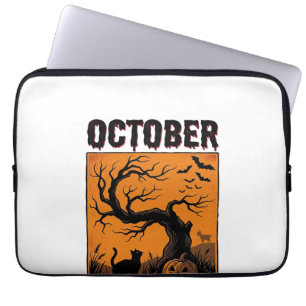 Orange Oktober Halloween Vintage Gruseliges Shirt Laptopschutzhülle