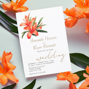 Orange Oleander Aquarell-Blume Florale Hochzeit  Einladung