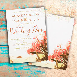 Orange Oleander Blume am Strand Hochzeit Einladung