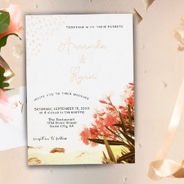 Orange Oleander Blume Beach Wedding Folieneinladung
