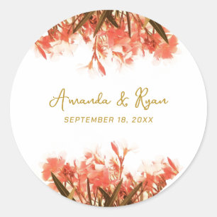 Orange Oleander Blume Floral Beach Wedding Runder Aufkleber