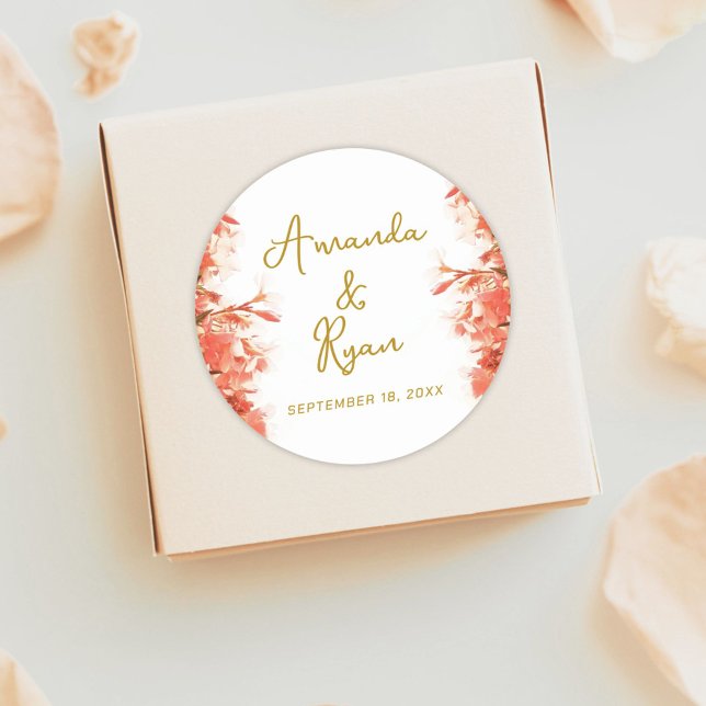 Orange Oleander Blume Floral Script Wedding Runder Aufkleber (Von Creator hochgeladen)