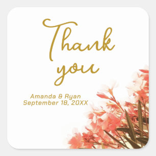 Orange Oleander Blume Floral Wedding Vielen Dank Quadratischer Aufkleber