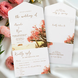 Orange Oleander Blume Tropical Beach Wedding All In One Einladung