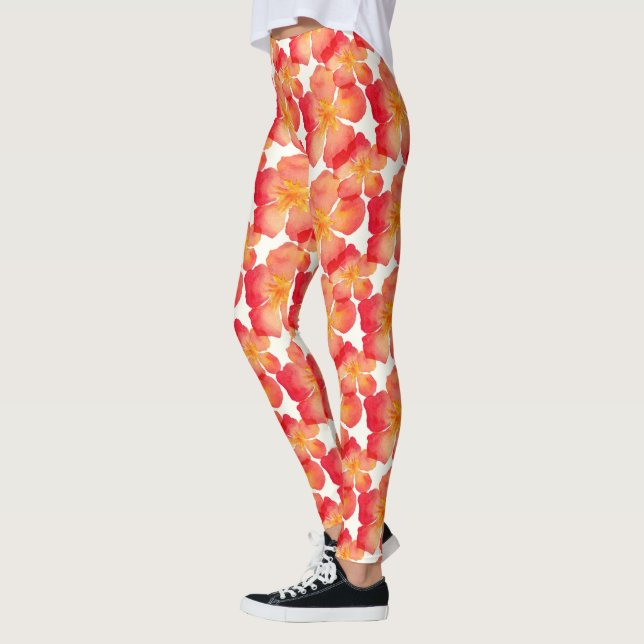 Orange Oleander Floral Muster Leggings (Links)