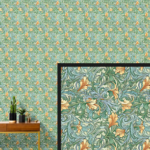 Orange on Aqua Aquamarin Blue Art Nouveau Tapete