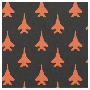 Orange on Black Strike Eagle Fighter Jet Muster Stoff