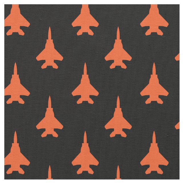 Orange on Black Strike Eagle Fighter Jet Muster Stoff (Nahaufnahme)