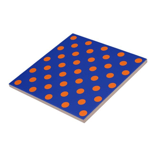 Orange On Blue Polka Dots Pattern Design  Fliese (Von Creator hochgeladen)