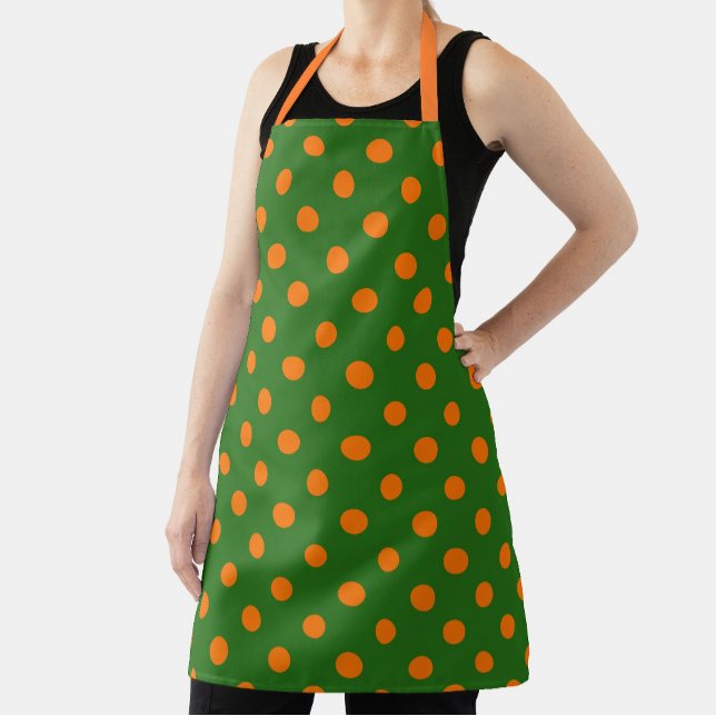 Orange On Green Polka Dots Pattern Design  Schürze (Von Creator hochgeladen)
