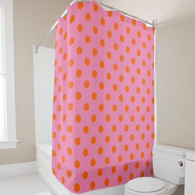 Orange on Pink Polka Dots Design Duschvorhang (Von Creator hochgeladen)