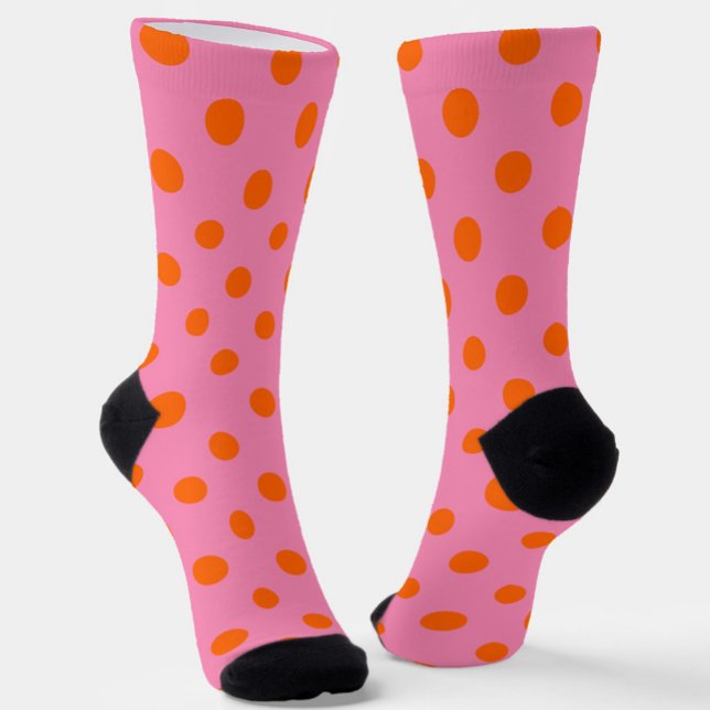 Orange on Pink Polka Dots Design Socken (Von Creator hochgeladen)