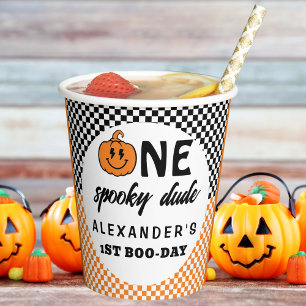 Orange One Gruseliger Typ Halloween 1. Geburtstag Pappbecher