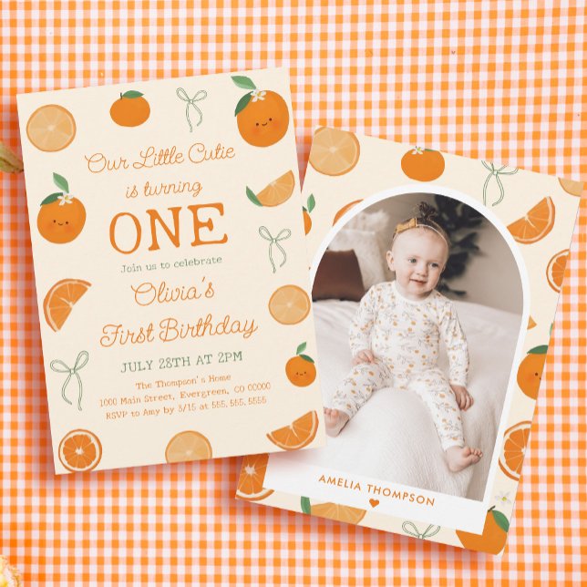 Orange One Little Süsse First Birthday Party Einladung (Von Creator hochgeladen)