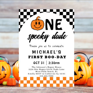 Orange One Spooky Typ Halloween 1. Geburtstag Einladung