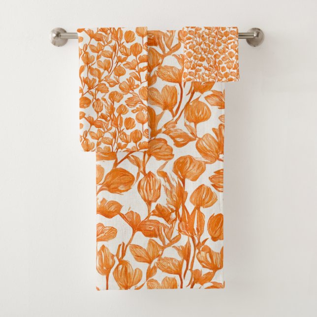 orange orchid floral pattern badhandtuch set (Insitu)