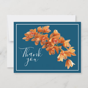 Orange Orchids Blue Background Vielen Dank Postkarte