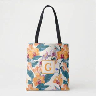 Orange Orchids Monogram Fleece Decke