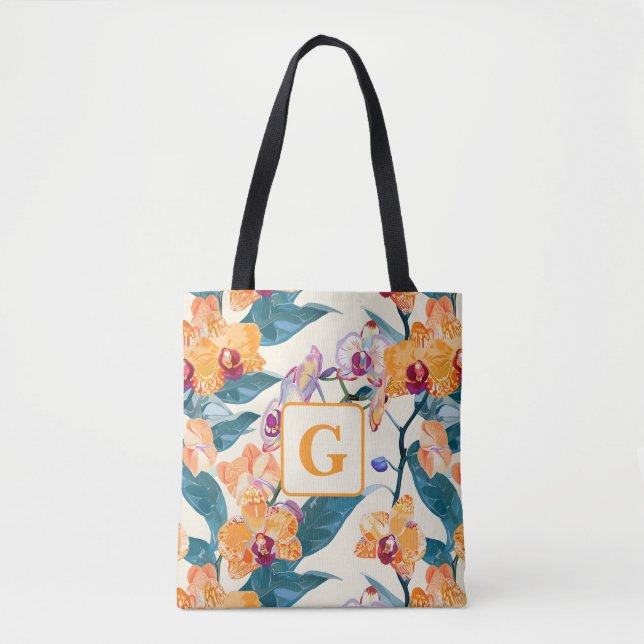 Orange Orchids Monogram Fleece Decke (Vorderseite)