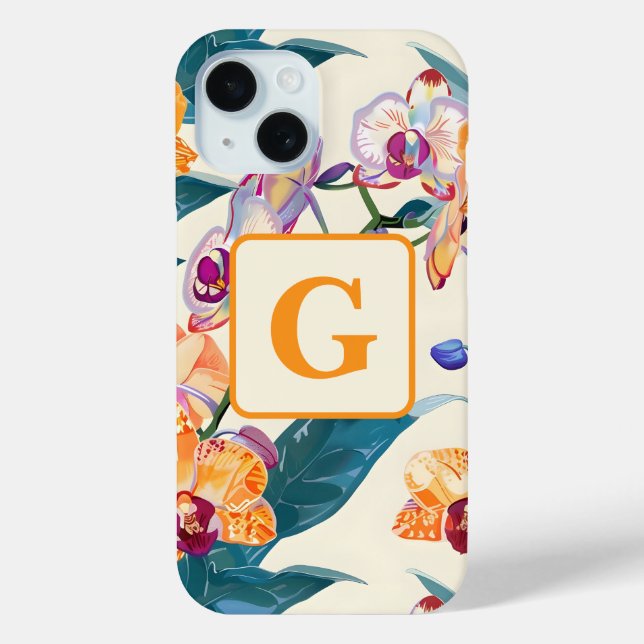 Orange Orchids Monogram Fleece Decke Case-Mate iPhone Hülle (Rückseite)