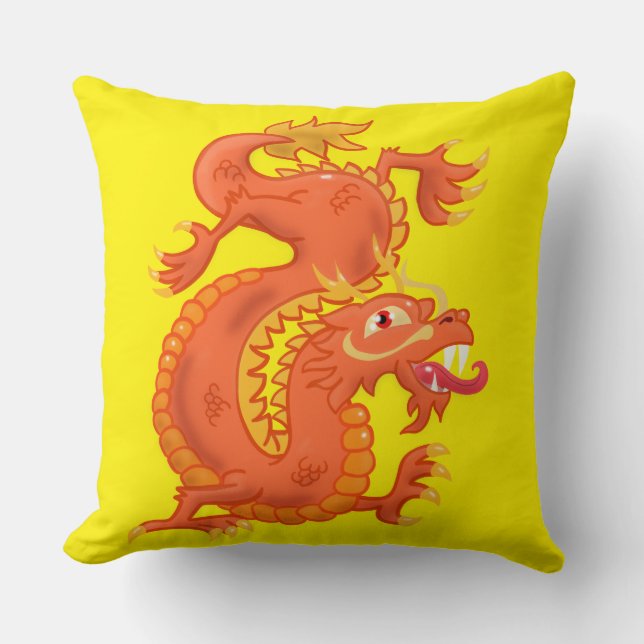 Orange Oriental Dragon Throw Kissen (Vorderseite)